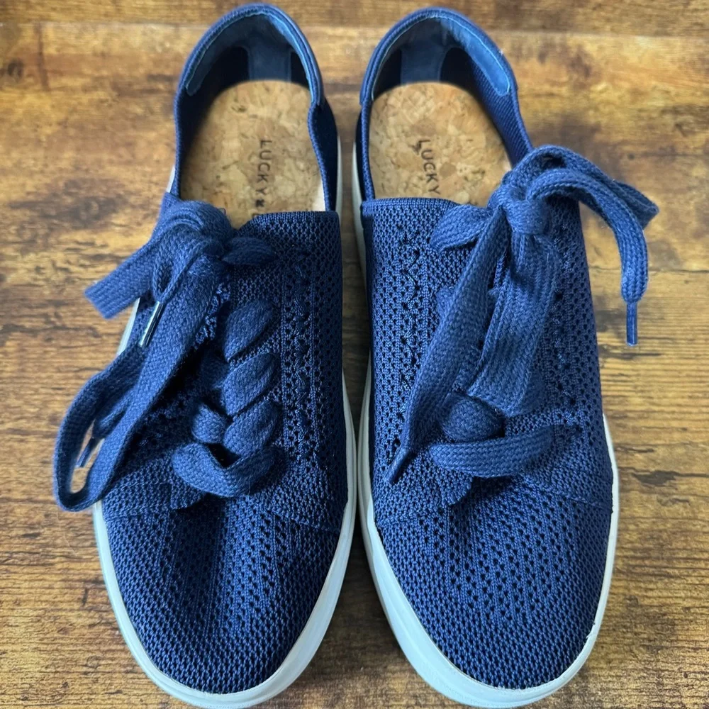 Lucky Brand Talena Knit Lace-up‎ Sneakers Peacoat Navy Knit Size 7